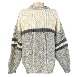 Kennedy Aran Fisherman Hand Knit Sweater Wool Sweater Made In Ireland Vintage